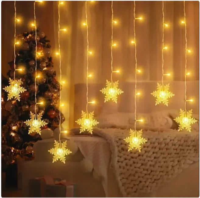 LED Snowflake Fairy Curtain Lights – Christmas & Party Decoration