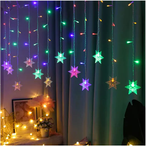 LED Snowflake Fairy Curtain Lights – Christmas & Party Decoration