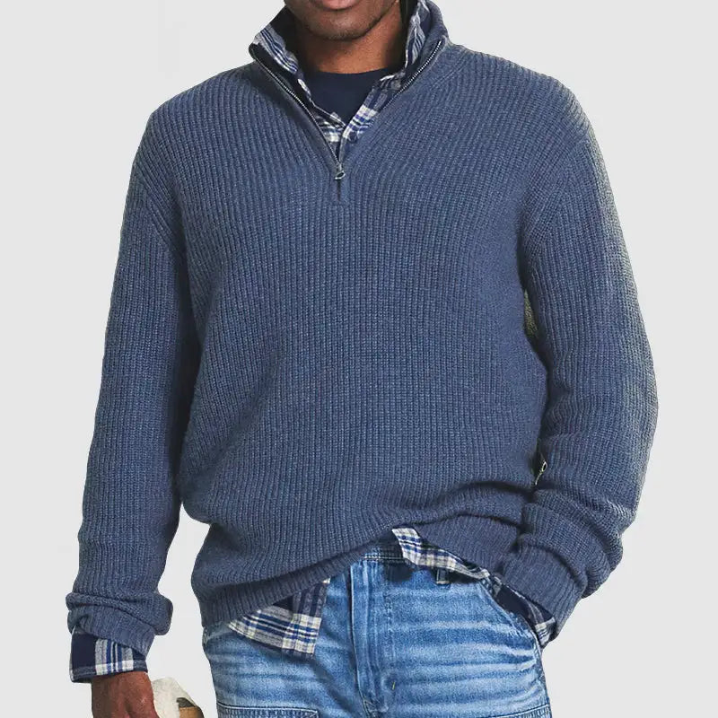 Men Casual Loose Zip Stand Collar Sweater