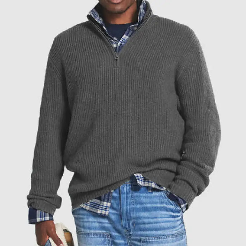 Men Casual Loose Zip Stand Collar Sweater