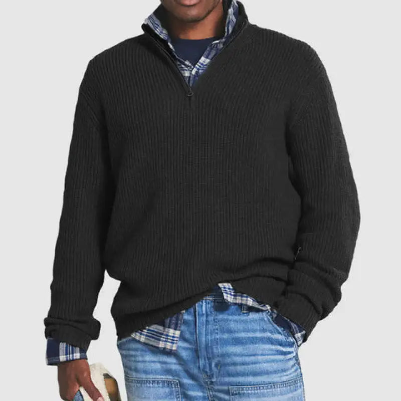 Men Casual Loose Zip Stand Collar Sweater