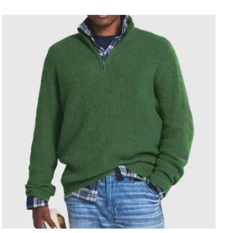 Men Casual Loose Zip Stand Collar Sweater