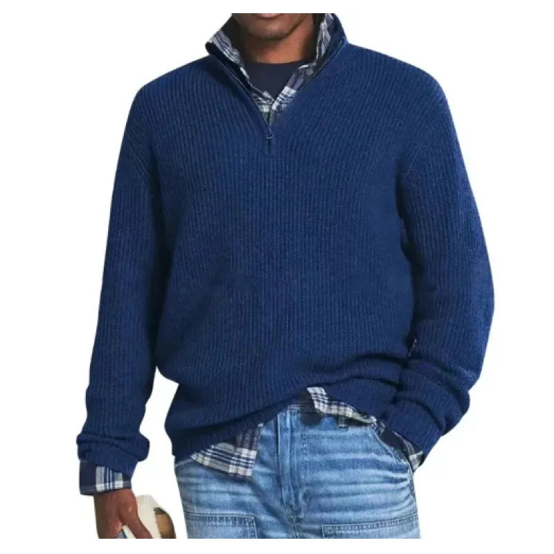 Men Casual Loose Zip Stand Collar Sweater